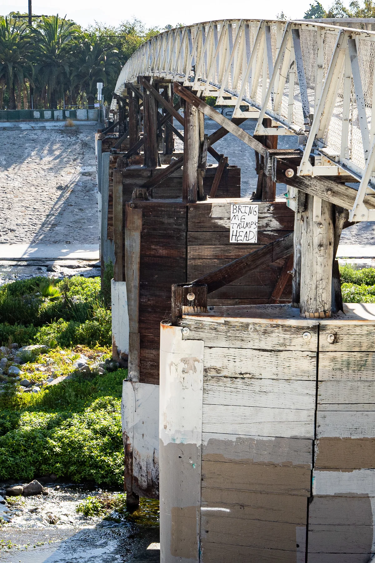 Bridge with political sign.