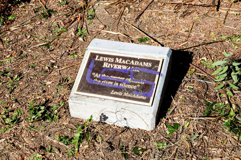 Lewis MacAdams Riverwalk plaque.